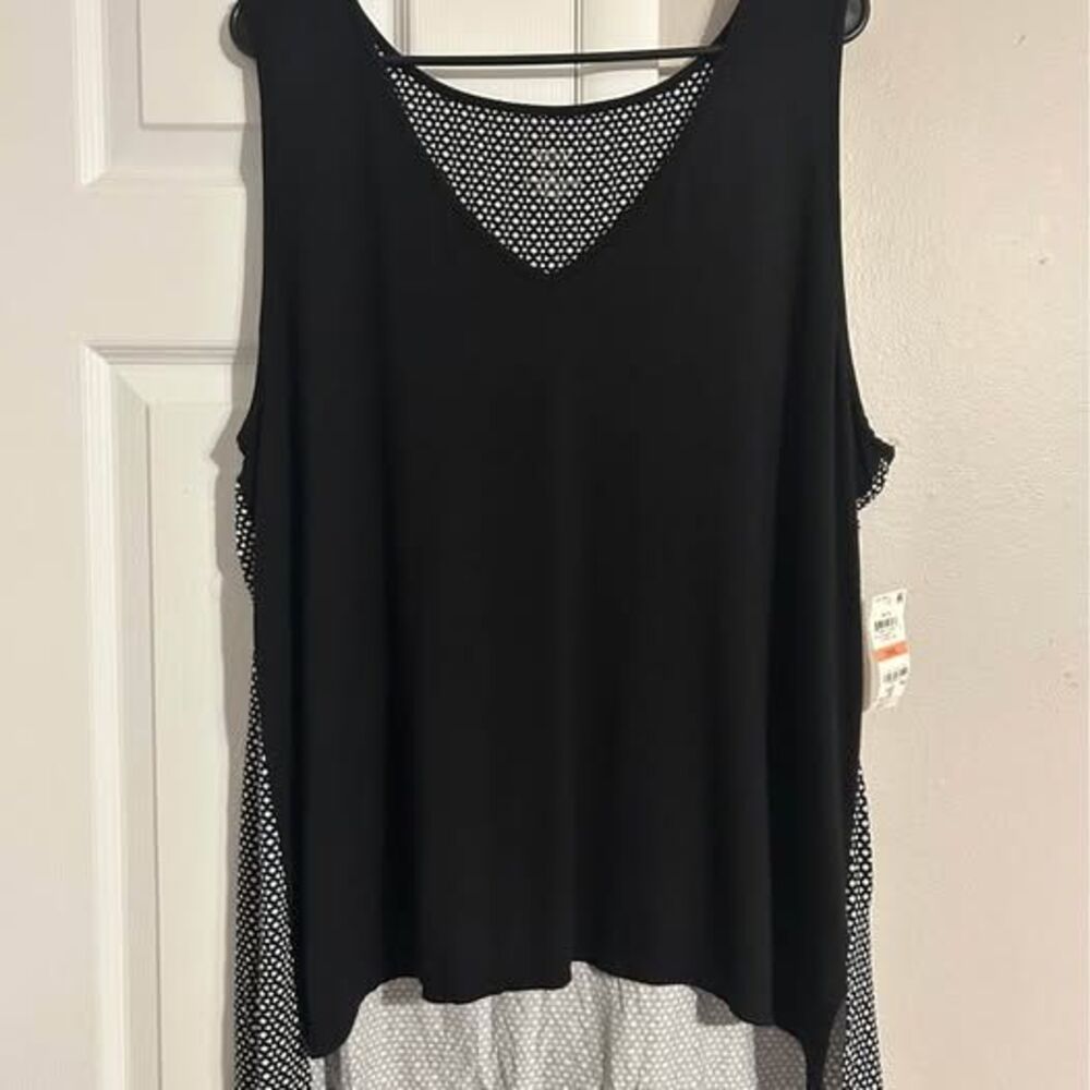 Alfani Women’s XXXL 3X Black Sleeveless Tunic Top Geometric Print High Low NWT